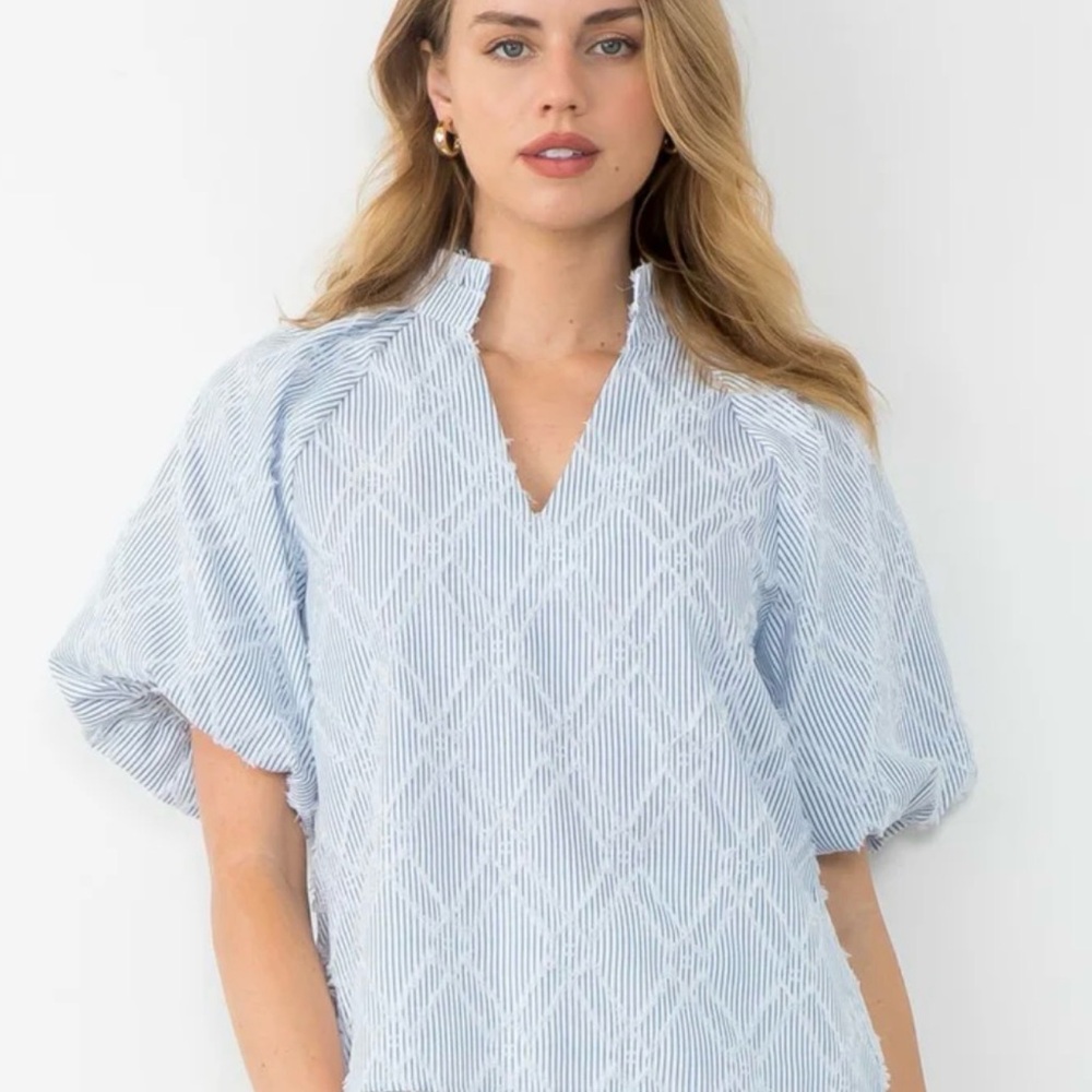 THML Puff Sleeve Striped Women's Top